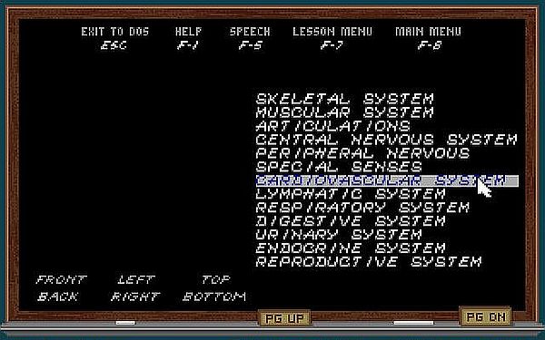 Body Illustrated 1992 on MS-DOS 7.10: Lessons - Main menu