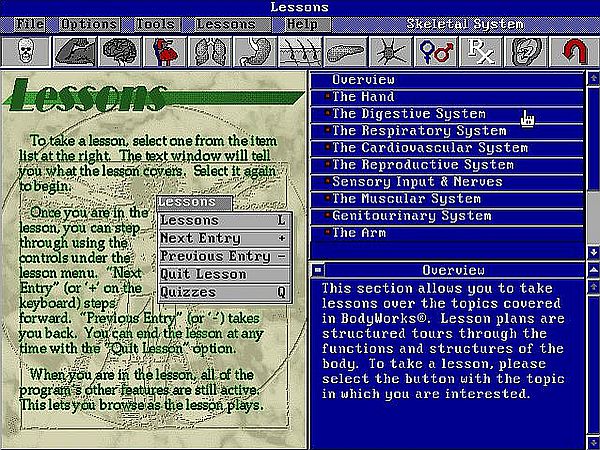 Bodyworks 3.0 on MS-DOS 7.10: Lessons - Main page