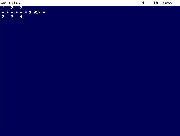 Mathcad 2.5 on FreeDOS: Addition of 3 fractions