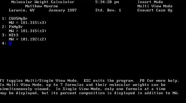 Molecular Weight Calculator for DOS: Molecular formulas using abbreviations