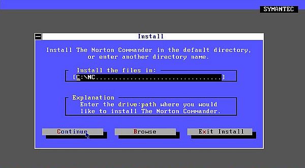 Norton Commander on FreeDOS: Installation - Install directory
