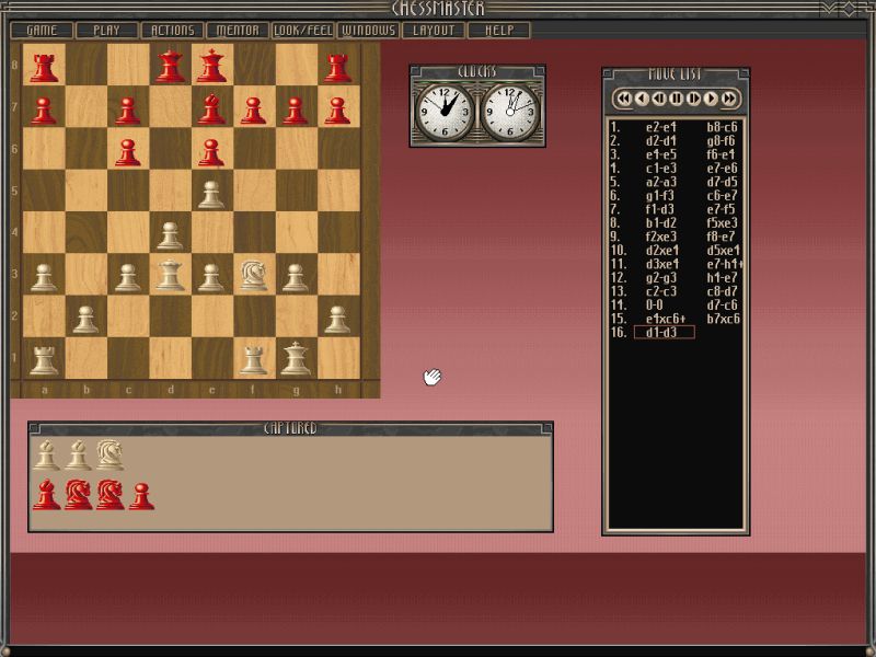 Chessmaster 4000 Turbo on Windows 3.1: Sample game on 2D board