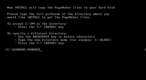 Aldus PageMaker on Windows 1.04: Application setup - Choosing the installation directory