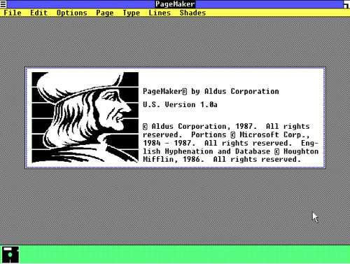 Aldus PageMaker on Windows 1.04: PageMaker startup window