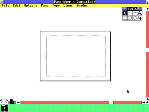 Aldus PageMaker on Windows 1.04: Empty PageMaker document