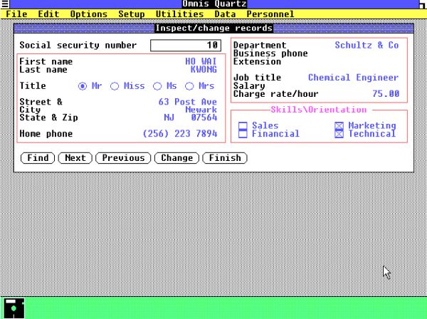 Omnis Quartz on Windows 1.04: Quartz database application - Record viewing/update