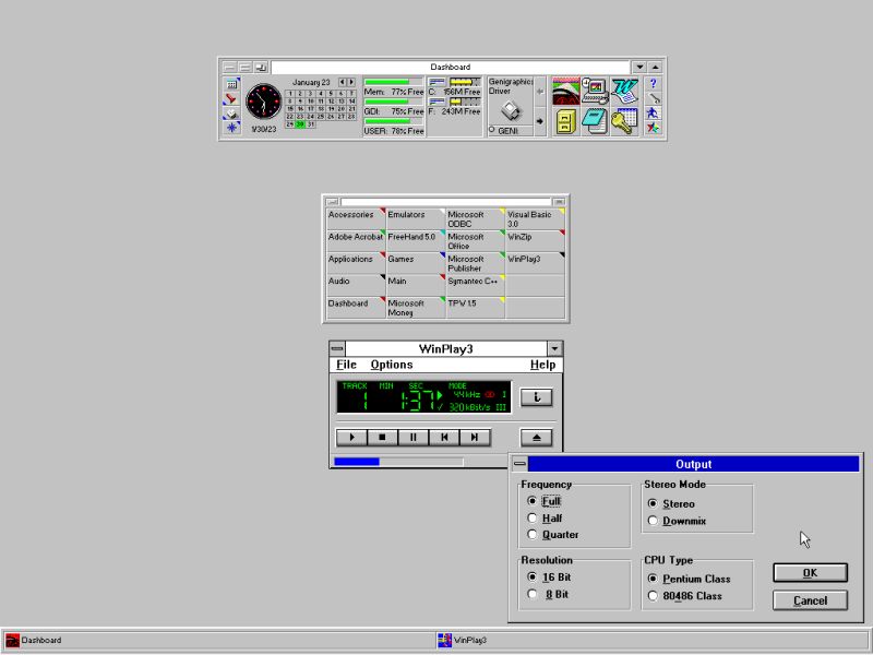 WinPlay3 MP3-player on Windows 3.11: Playing an MP3 music file (and output settings)