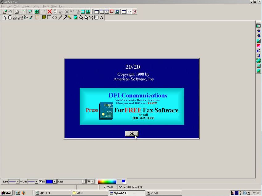 20/20 on Windows Me: Startup of the application