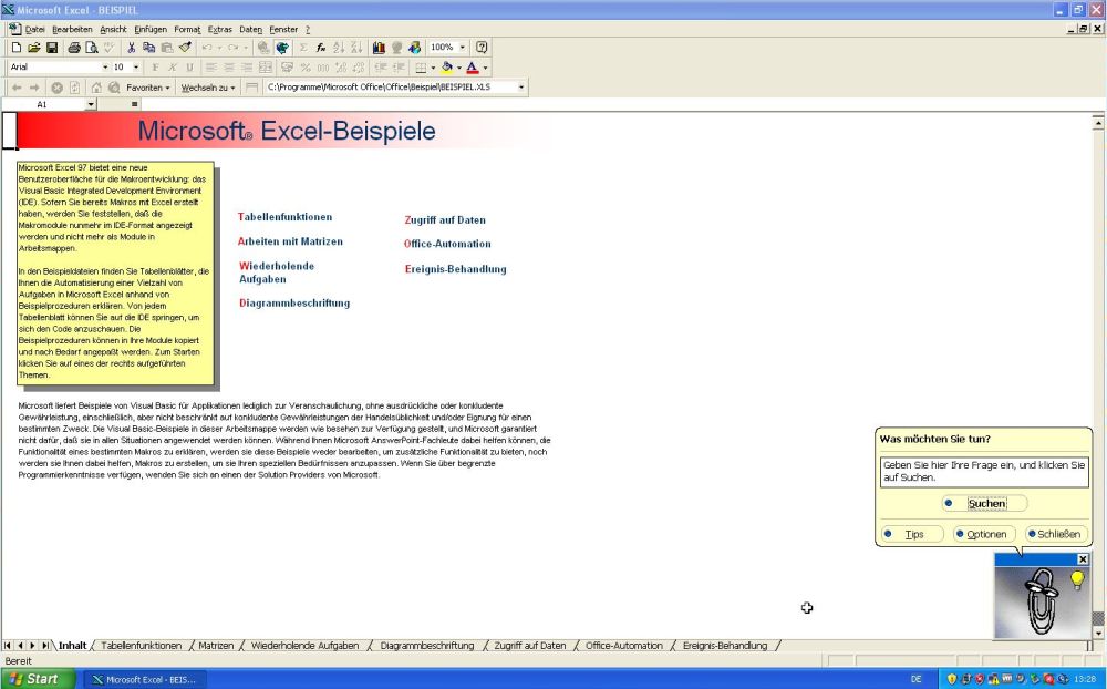 Microsoft Excel on Windows XP: Running Excel included with Microsoft Office 97 Small Business Edition
