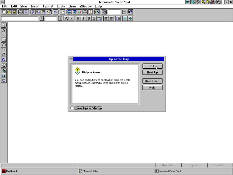 Microsoft PowerPoint on Windows 3.11: Running PowerPoint included with Office 4.3 Professional