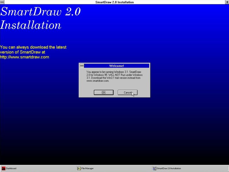 SmartDraw 2.0: Installation failure on Windows 3.1, because it is a Windows 95 application