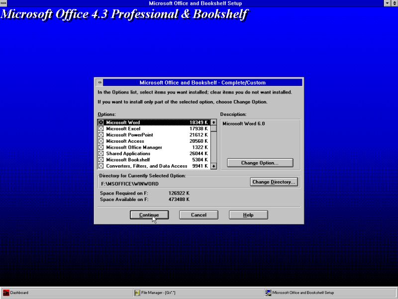 Microsoft Word on Windows 3.11: Installation of Office 4.3 Professional
