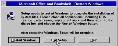 Microsoft Word on Windows 3.11: Exiting Office 4.3 Pro setup instead of restarting Windows
