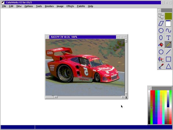 ColorWorks V2 on OS2 Warp 4 - One of the included .TIF picture samples (horizontally flipped) opened in the editor