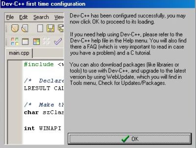 Dev-C++ on Windows 98: First run of the IDE - Information about available help and update possibilities