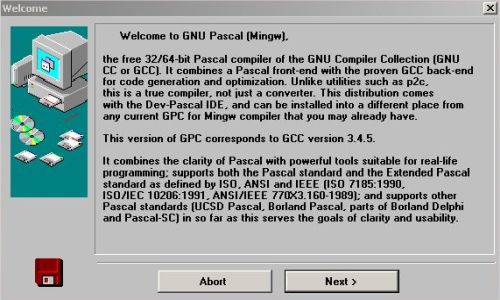 Dev+GNU Pascal on Windows 2000: Installation - 'Welcome' screen
