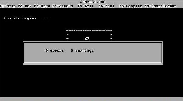 BasicBasic on MS-DOS 6.22: Successful compilation of a BasicBasic source file