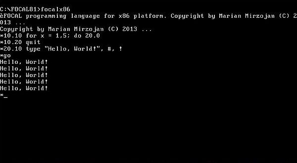 Focal-81 on MS-DOS 6.22: Entering and running a simple program