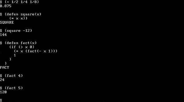Microsoft LISP on FreeDOS: Some examples of LISP expressions