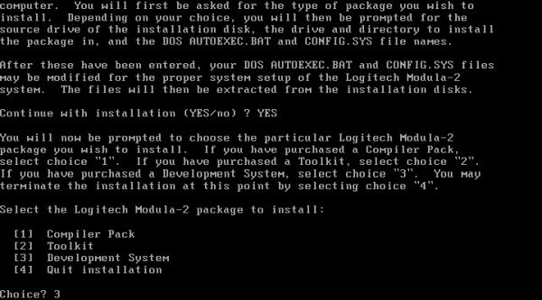 Modula-2 on FreeDOS: Choosing to install the Development system (compiler + toolkit)