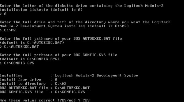 Modula-2 on FreeDOS: Review of the setup options before starting the installation