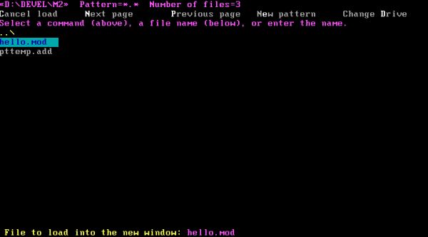 Modula-2 on FreeDOS: Opening a source file in POINT editor [2]