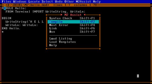 Modula-2 on FreeDOS: Compiling a source file in POINT editor [1]