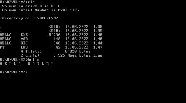 Modula-2 on FreeDOS: Files resulting from the build and execution of the binary created