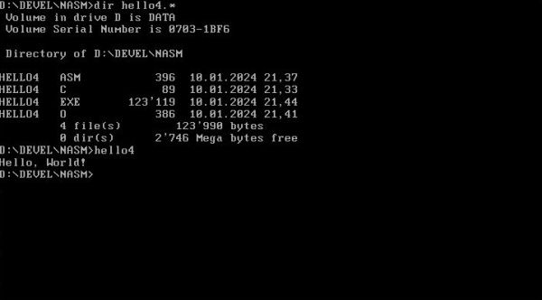 NASM on FreeDOS: Compiling, linking and running a 32-bit assembly and C 'Hello World' program