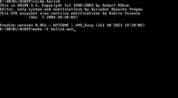 Using RHIDE with NASM 32-bit on FreeDOS: Running make.exe in a DOS shell [1]