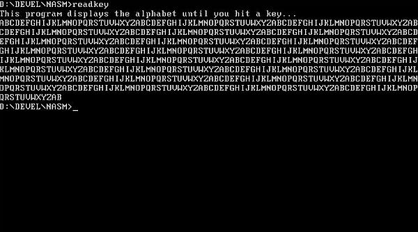 NASM on FreeDOS: Assembly program example - Checking if a key has been pressed