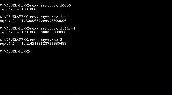Rexx on PC-DOS 2000: Execution of a script to calculate the square root of a number