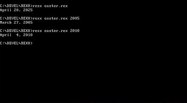 Rexx on MS-DOS 6.22: Execution of a script to calculate the date of Easter