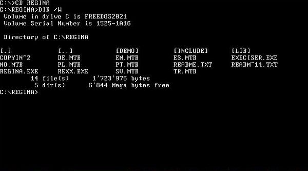 Rexx on FreeDOS: Content of the Regina Rexx installation directory