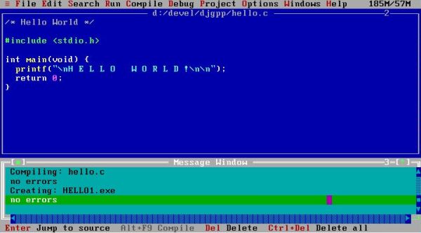 DJGPP on FreeDOS: RHIDE - Successful build of a C program