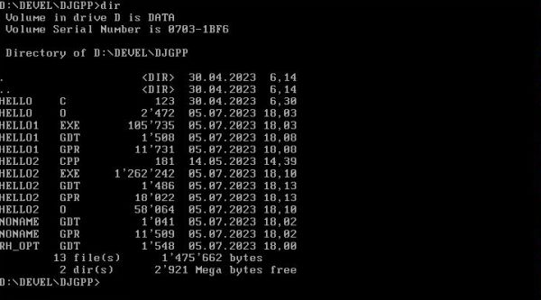 DJGPP on FreeDOS: RHIDE - Source, object and executable together with the RHIDE project files