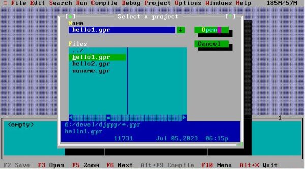 DJGPP on FreeDOS: RHIDE - Opening an existing project