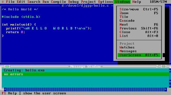 DJGPP on FreeDOS: RHIDE - Checking the program output [1]