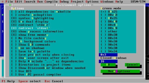 DJGPP on FreeDOS: RHIDE - Environment option to redirect STDOUT