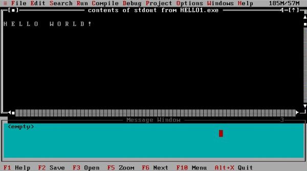 DJGPP on FreeDOS: RHIDE - Checking the program output in the redirected STDOUT window