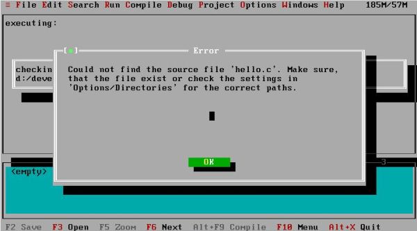 DJGPP on FreeDOS: RHIDE - Default project build failure because of a source file that had been deleted