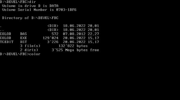 FreeBASIC on FreeDOS: The directory containing the FreeBASIC source after compilation (executable created)