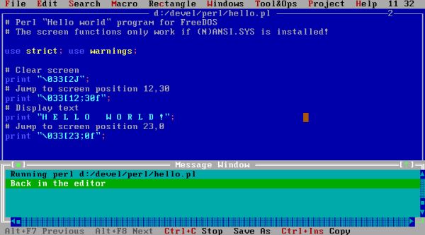 Perl on FreeDOS: SETEdit programmers editor - Perl script without errors terminating normally