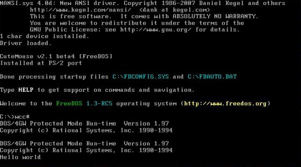 Open Watcom on FreeDOS: Execution of the binary resulting from the build of a C++ file in Power View