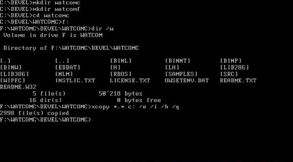 Open Watcom on FreeDOS: Copying the C/C++ files to the FreeDOS installation