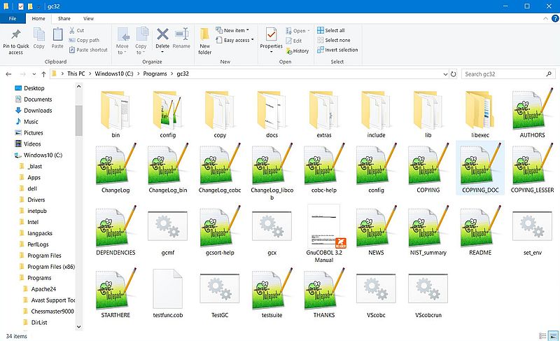 GnuCOBOL on Windows 10 - Content of the installation directory