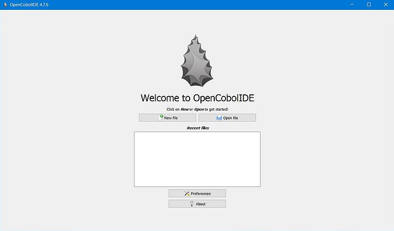 GnuCOBOL on Windows 10 - OpenCobolIDE: Startup window