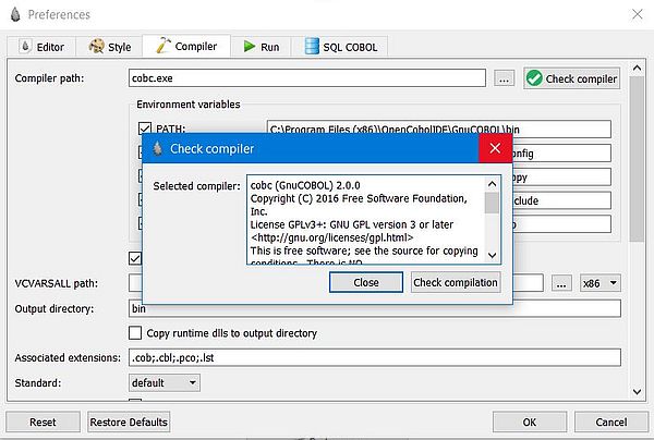GnuCOBOL on Windows 10 - OpenCobolIDE: Path to the inluded GnuCOBOL 2.0 compiler