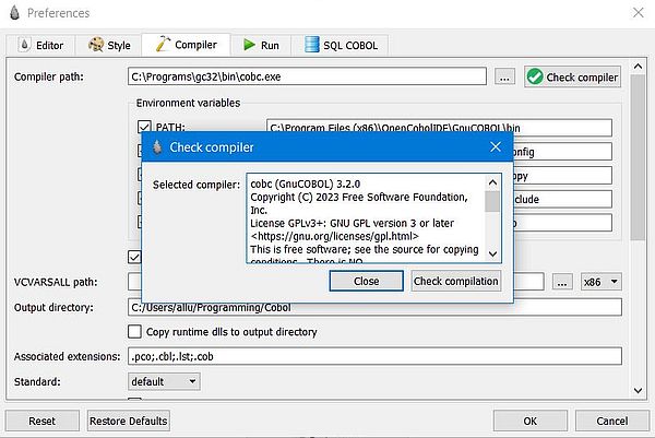 GnuCOBOL on Windows 10 - OpenCobolIDE: Configuring the IDE to use the GnuCOBOL 3.2 compiler [2]