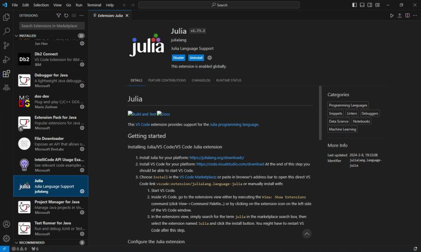 Description of the Julia extension for VSCode